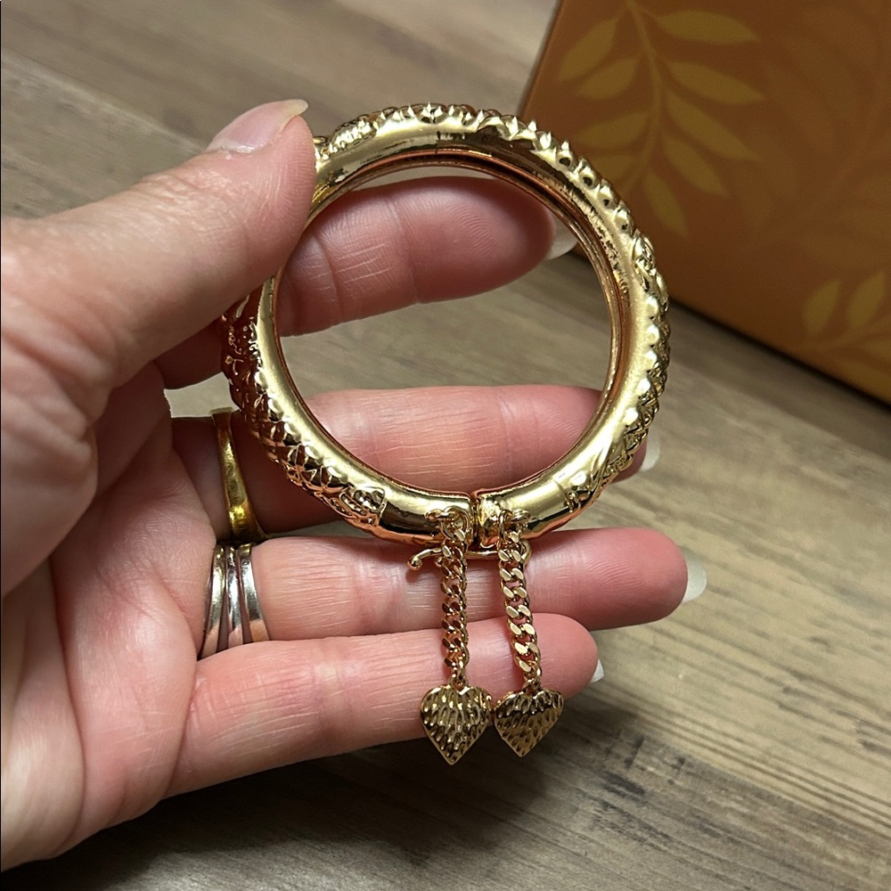 Gold Heart Drop Bangle Bracelet - Women Jewelry